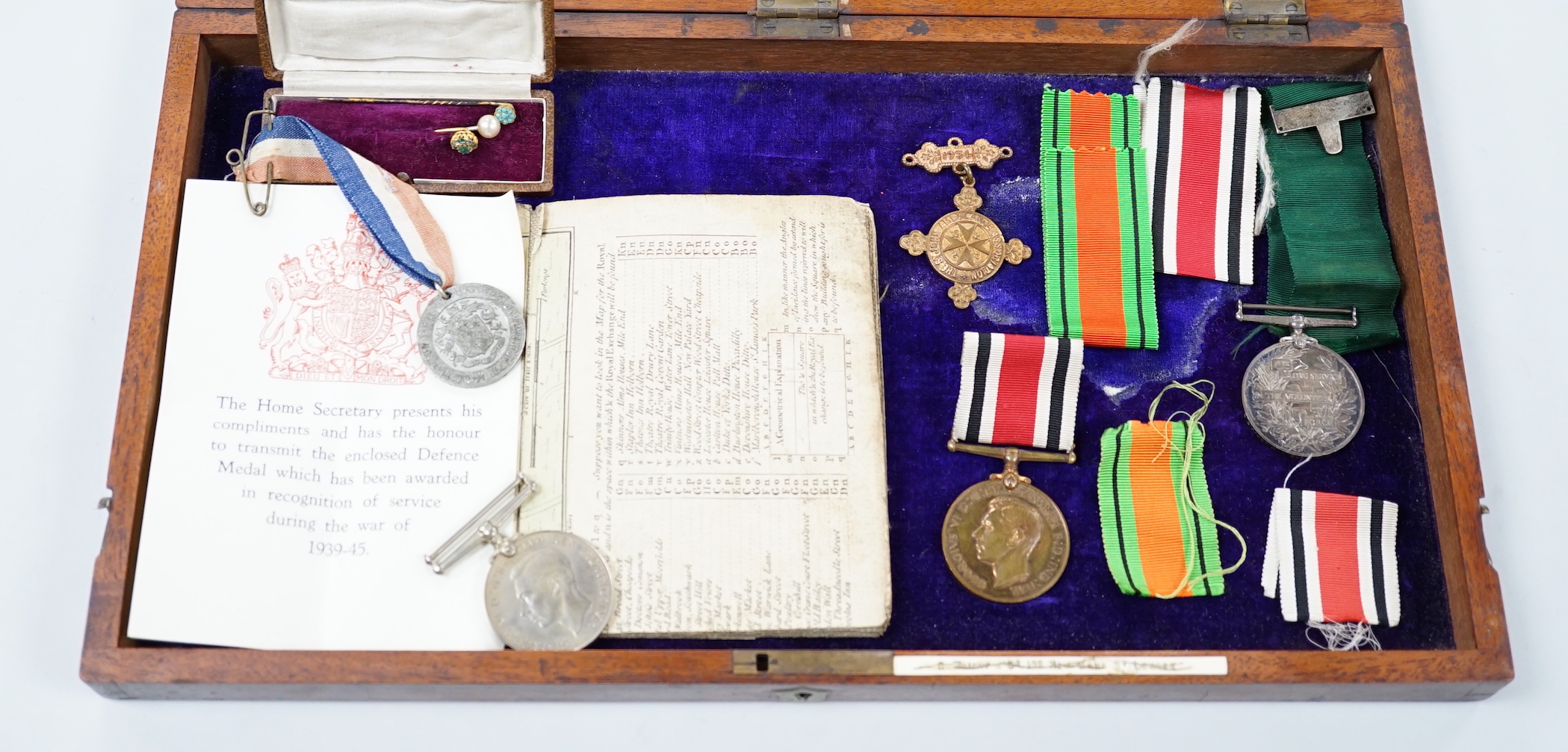 Miscellaneous medals, three stick pins, two George III indentures